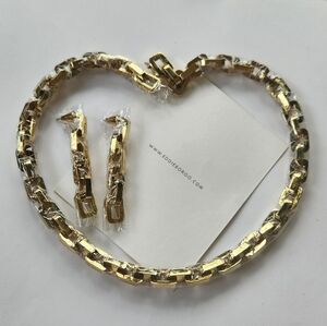 Gold Chain Link Necklace & Earring Set